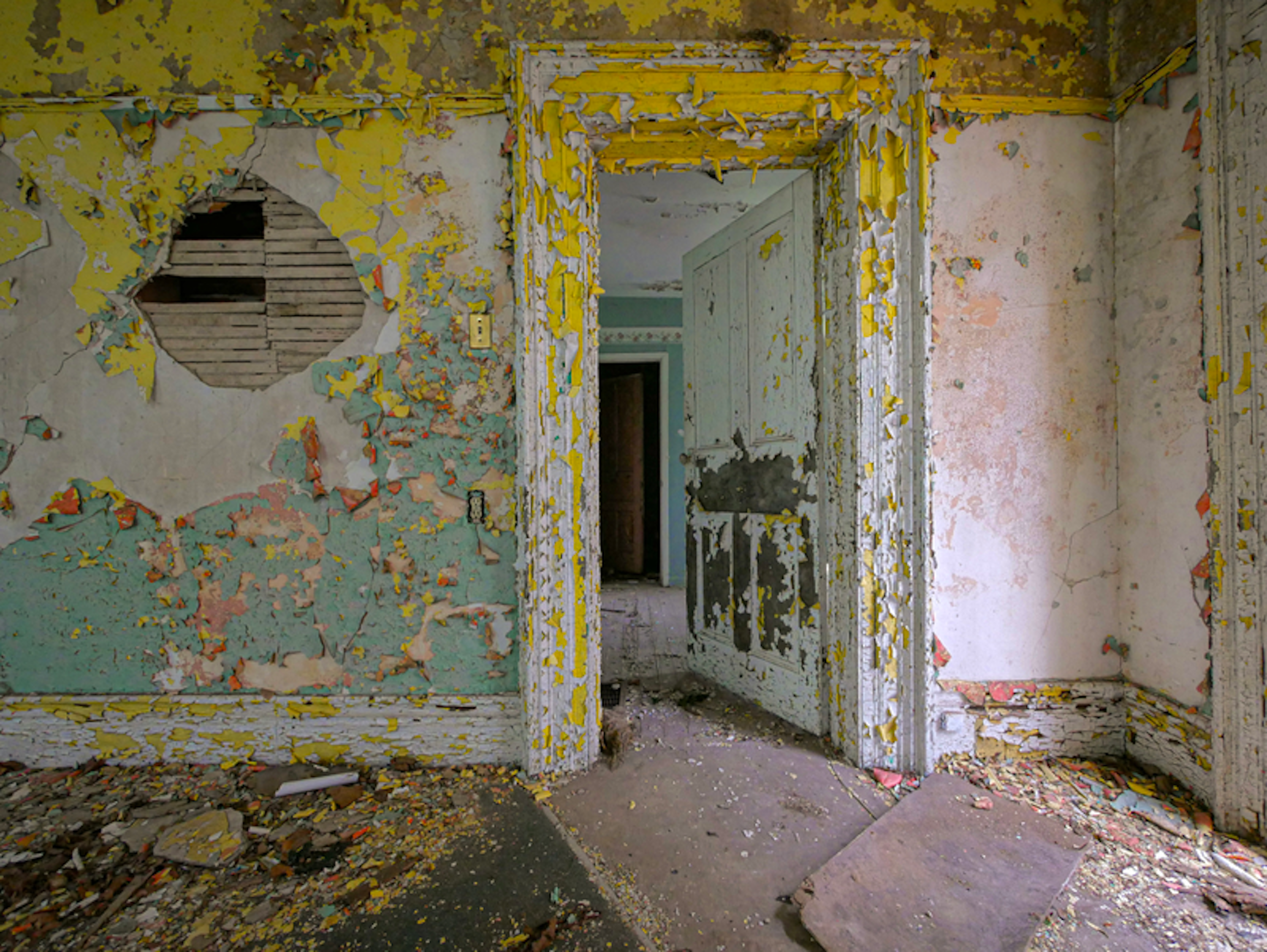 Abandoned house interior with peeling